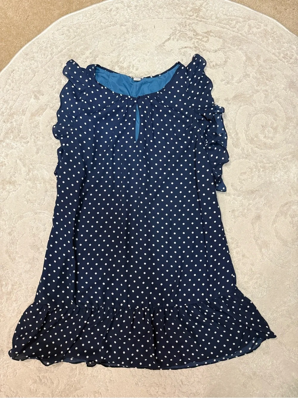 J.Crew Navy White Polka‎ Dot Ruffle Dress XL Mini Shift Flutter Sleeve